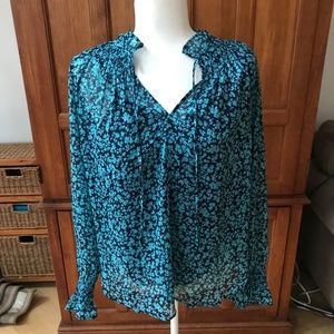 LOFT Sheer Blue Floral Blouse